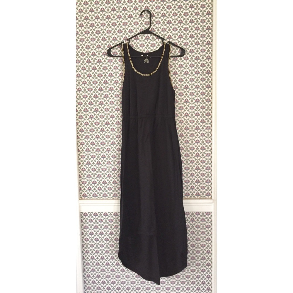 Black dress with chain accent